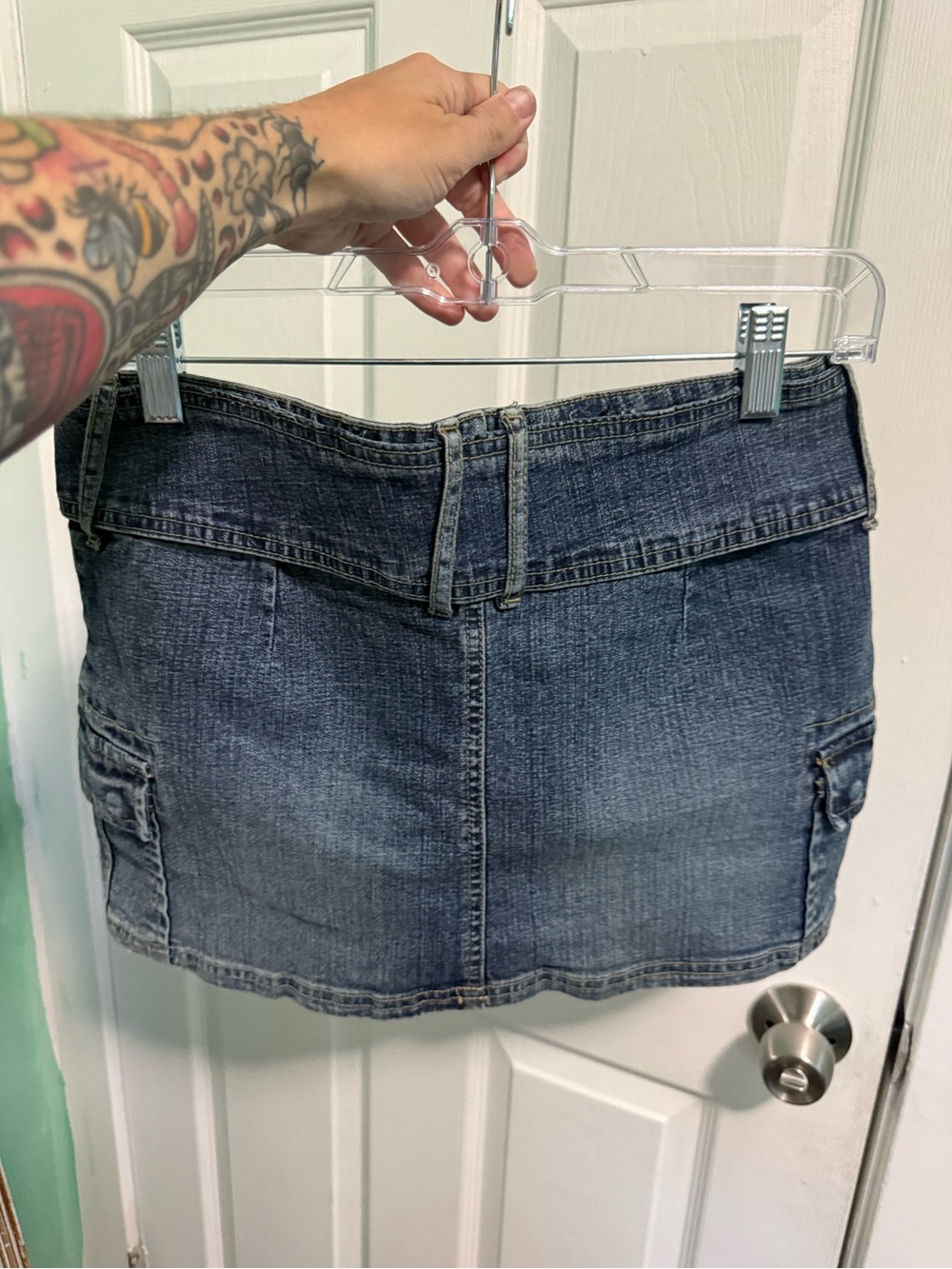 Denim Mini Skirt with Studded Belt and shorts - Blue vintage Y2K - Picture 3 of 6